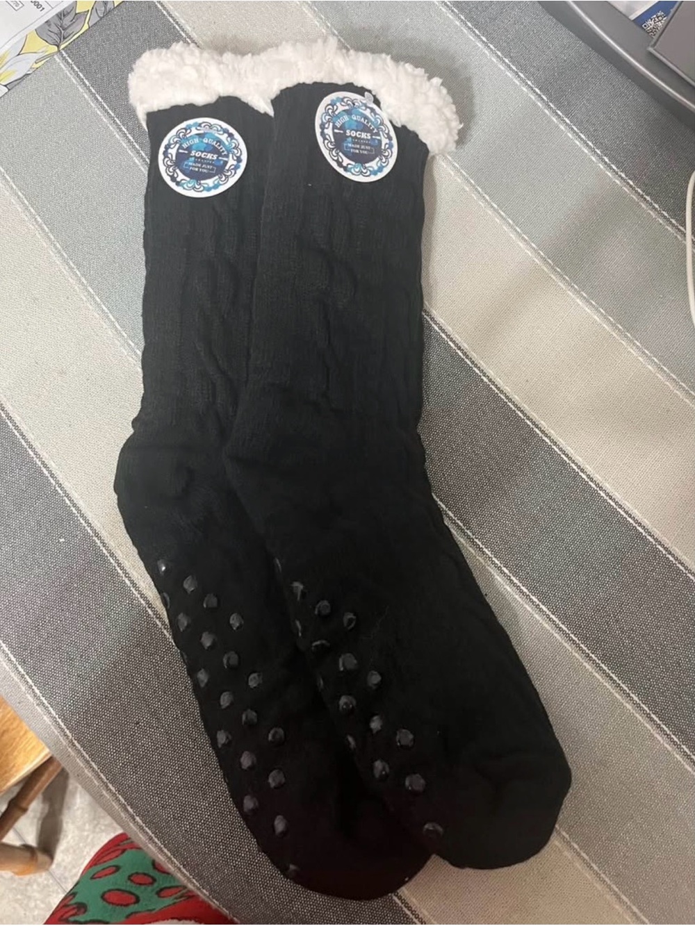 Cozy Black Sherpa-Lined Gripper Socks